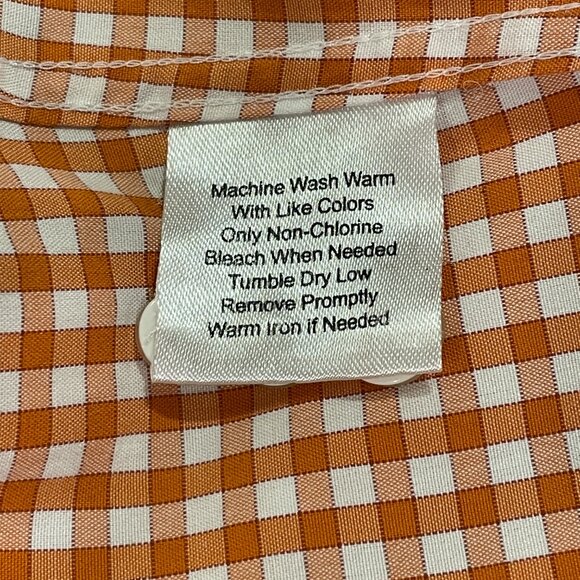 EGARA Men's Button Down Long Sleeve Shirt, Orange/White Check - 17.5/34-35 - Picture 8 of 9